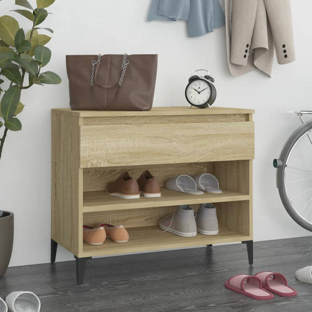 The Living Store Schoenenkast - Sonoma Eiken - 70 x 36 x 60 cm - Stevig bewerkt hout en metaal