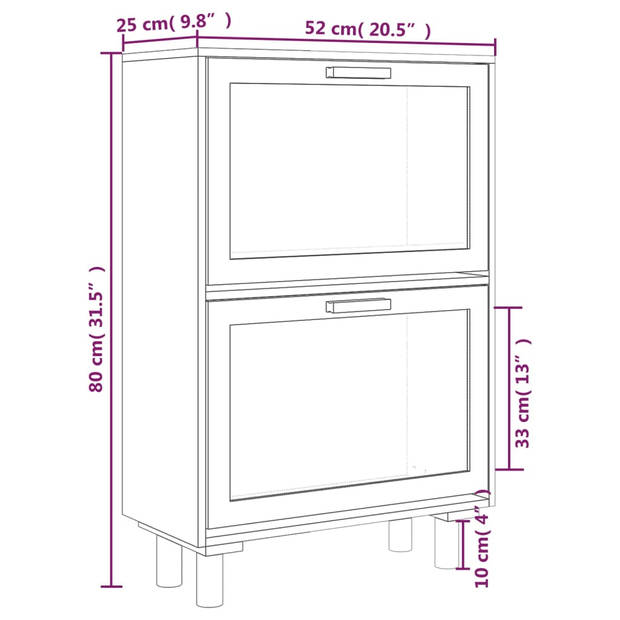 The Living Store Schoenenkast Rattan - 52 x 25 x 80 cm - Zwart