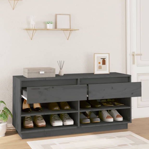 The Living Store Schoenenkast - Grenenhout - 110 x 34 x 52 cm - Grijs