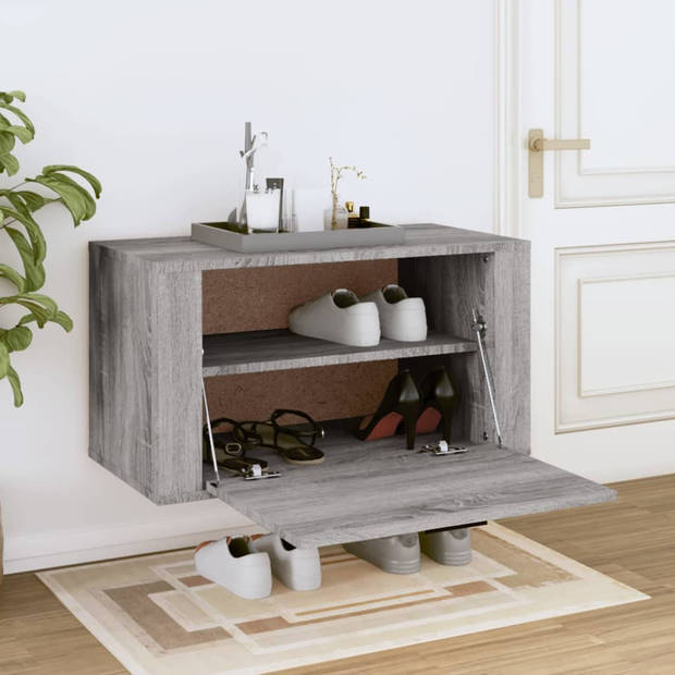 The Living Store Schoenenkast - Wandgemonteerd - 70 x 35 x 38 cm - Grijs Sonoma Eiken