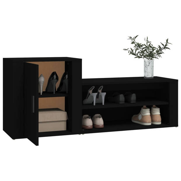 The Living Store Schoenenkast - Zwart - 130 x 35 x 54 cm - Bewerkt hout