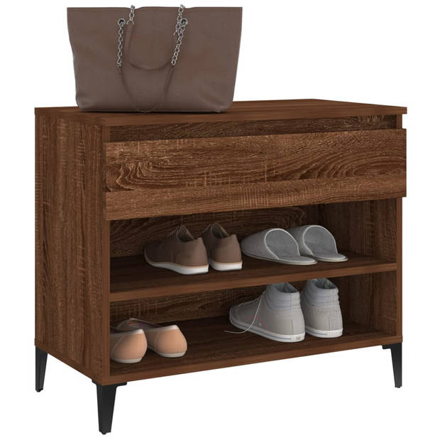 The Living Store Schoenenkast - Bruineiken - 70x36x60 cm - Hout en Metaal