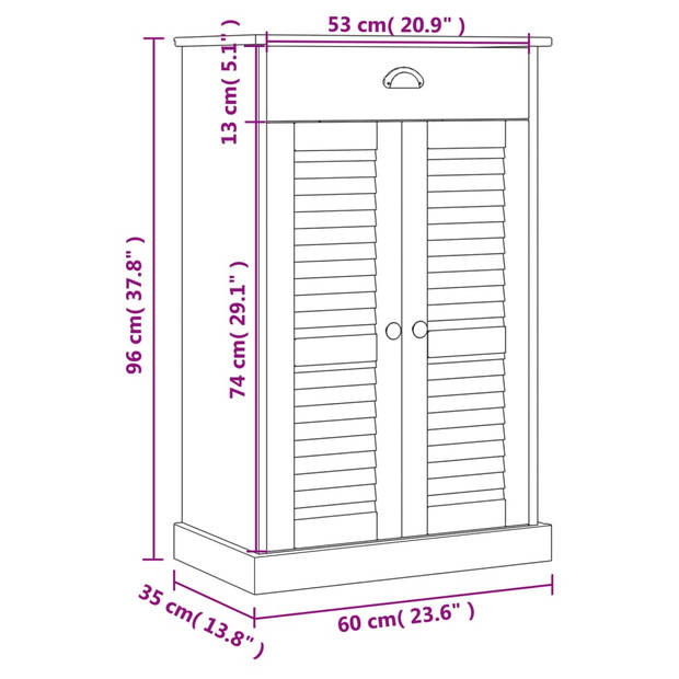 The Living Store VIGO Schoenenkast - 60 x 35 x 96 cm - Massief grenenhout - Grijs