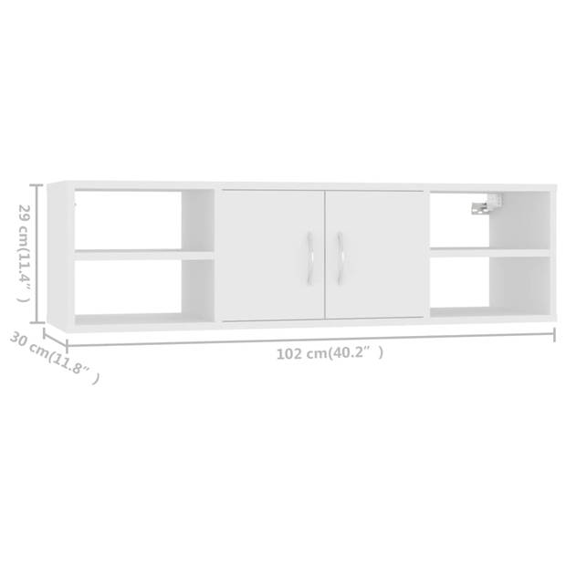 The Living Store Wandmeubel - 6 schappen - Hout - 102 x 30 x 29 cm - Wit