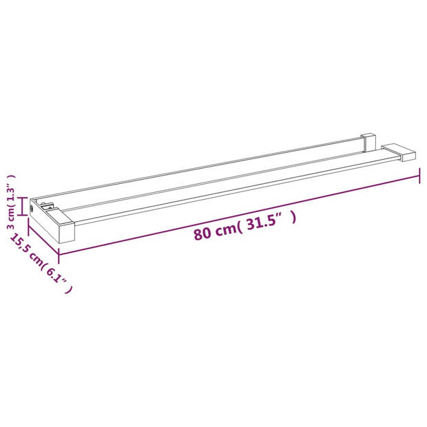 The Living Store Wandschap Badkamer - 80 x 15.5 x 3 cm - Wit - Aluminiumlegering