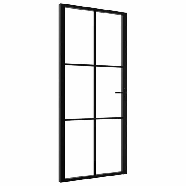 vidaXL Binnendeur 93x201,5 cm ESG-glas en aluminium zwart