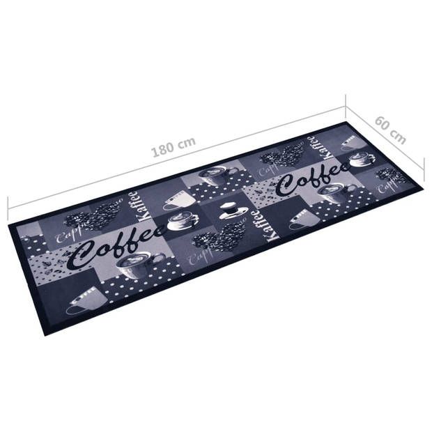 vidaXL Keukenmat wasbaar Coffee 60x180 cm blauw