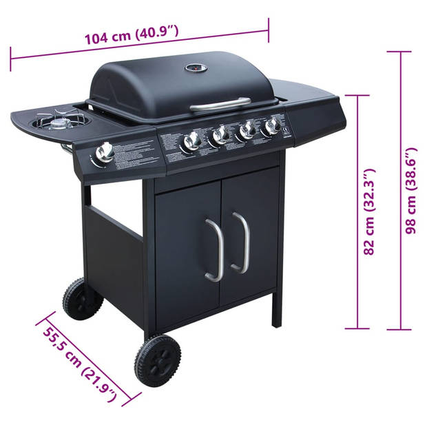 vidaXL Gasbarbecue 4+1 kookzone zwart