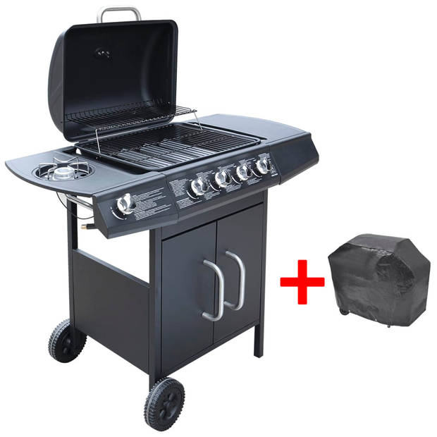 vidaXL Gasbarbecue 4+1 kookzone zwart