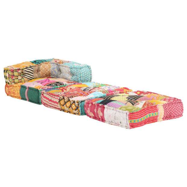 The Living Store Poef - Patchwork - 70 x 70 x 69 cm - Meerkleurig - 100% katoen