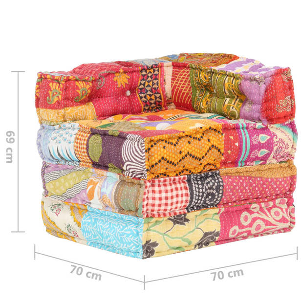 The Living Store Poef - Patchwork - 70 x 70 x 69 cm - Meerkleurig - 100% katoen