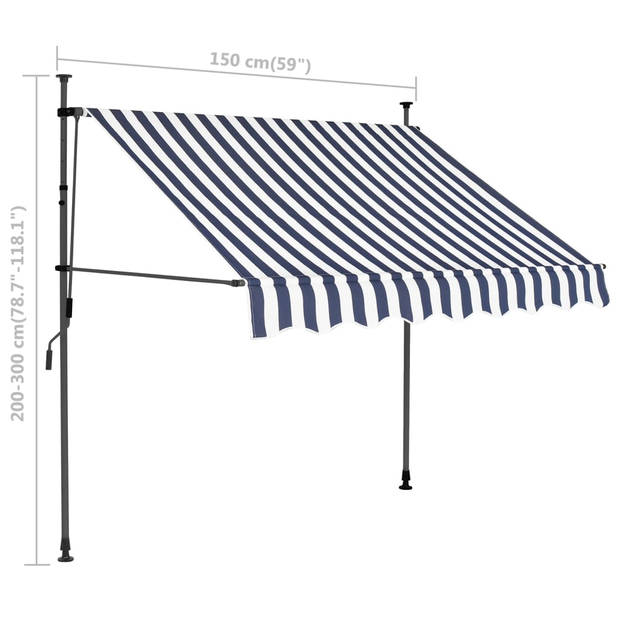 vidaXL Luifel handmatig uitschuifbaar met LED 150 cm blauw en wit