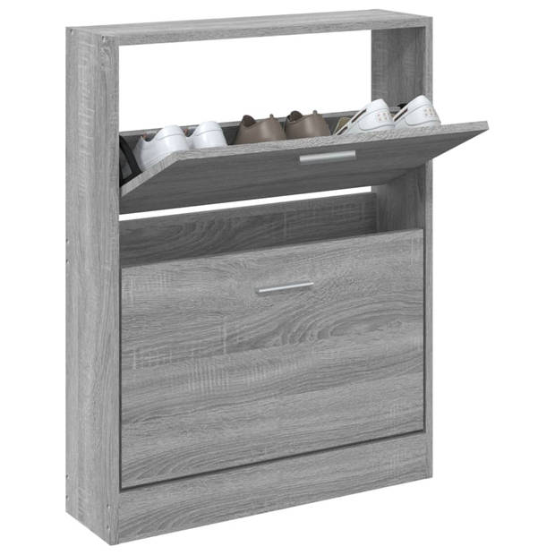 The Living Store Schoenenkast - Grijs Sonoma Eiken - 59 x 17 x 81 cm (B x D x H) - 2 Lades