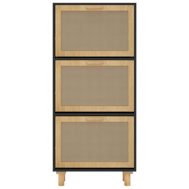 vidaXL Schoenenkast 52x25x115 cm bewerkt hout en rattan zwart