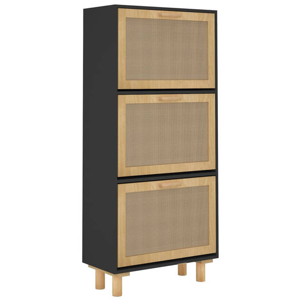 vidaXL Schoenenkast 52x25x115 cm bewerkt hout en rattan zwart