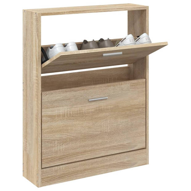 The Living Store Schoenenkast Eiken - 59 x 17 x 81 cm - Neerklapbare lades