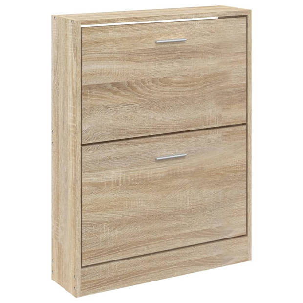 The Living Store Schoenenkast Eiken - 59 x 17 x 81 cm - Neerklapbare lades