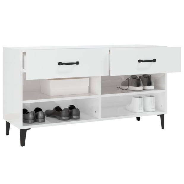 The Living Store Schoenenkast - Hoogglans wit - 102 x 35 x 55 cm - Stevig materiaal