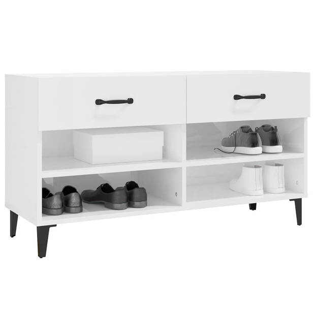 The Living Store Schoenenkast - Hoogglans wit - 102 x 35 x 55 cm - Stevig materiaal