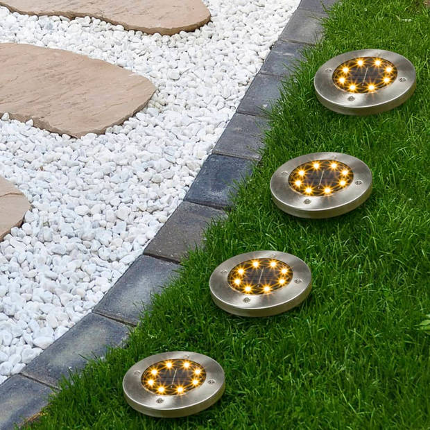 Set van 4x stuks solar tuinlampen/grondspots op zonne-energie 12 cm - Grondspotjes