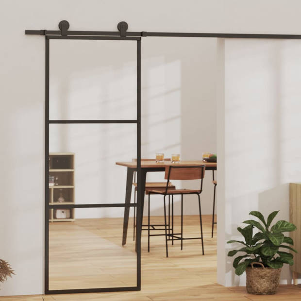 The Living Store Schuifdeur - Glas en Aluminium - 76 x 205 cm - Geruisloos - Transparant/Zwart