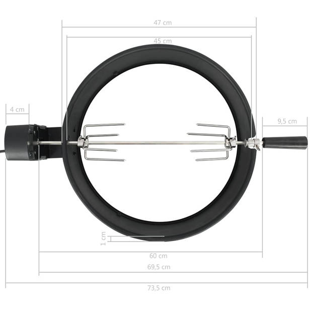 vidaXL BBQ rotisserie ring 47 cm zwart