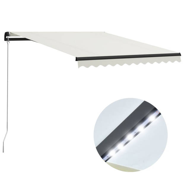 vidaXL Luifel handmatig uittrekbaar met LED 300x250 cm crème