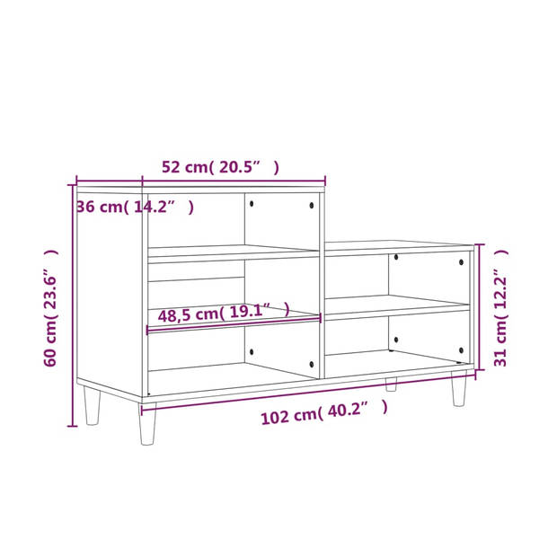 vidaXL Schoenenkast 102x36x60 cm bewerkt hout betongrijs