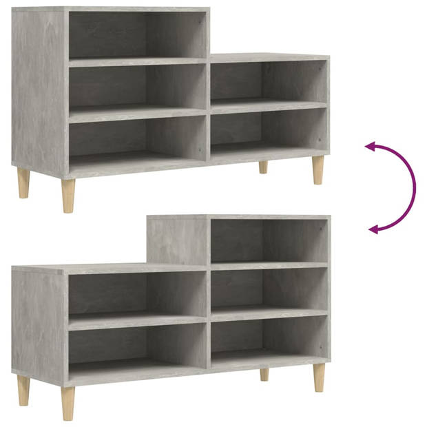 The Living Store Schoenenkast - Betongrijs - 102 x 36 x 60 cm - Duurzaam bewerkt hout en eucalyptushout