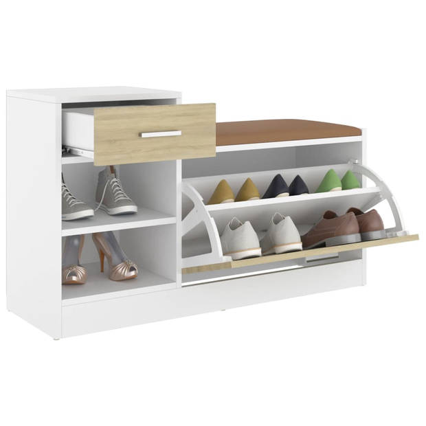 The Living Store Opbergbank - Schoenenkast - 94.5 x 31 x 57 cm - Wit en Sonoma Eiken