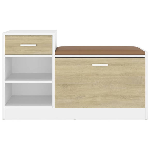 The Living Store Opbergbank - Schoenenkast - 94.5 x 31 x 57 cm - Wit en Sonoma Eiken