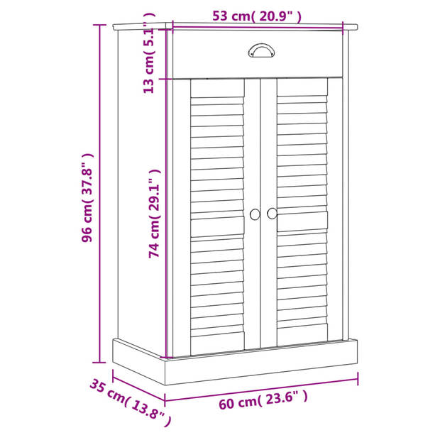 The Living Store VIGO Schoenenkast - 60 x 35 x 96 cm - Massief grenenhout - Wit