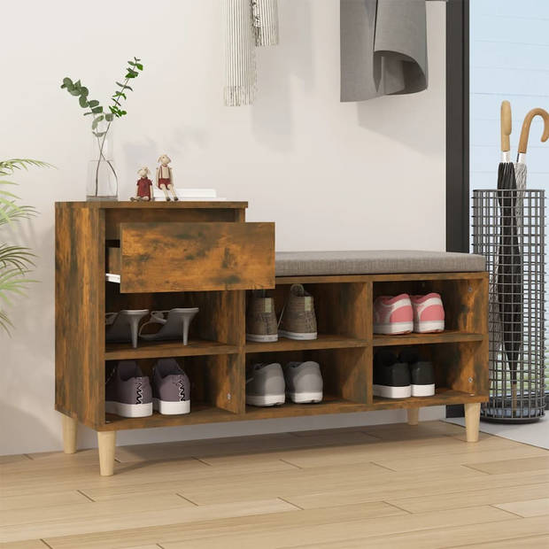 The Living Store Schoenenkast - Gerookt eiken - 102 x 36 x 60 cm - Duurzaam hout - Veel opbergruimte