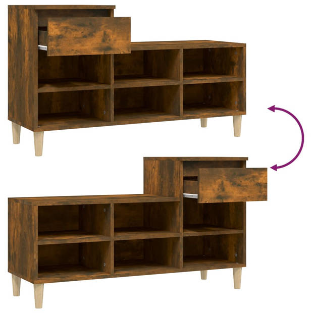 The Living Store Schoenenkast - Gerookt eiken - 102 x 36 x 60 cm - Duurzaam hout - Veel opbergruimte