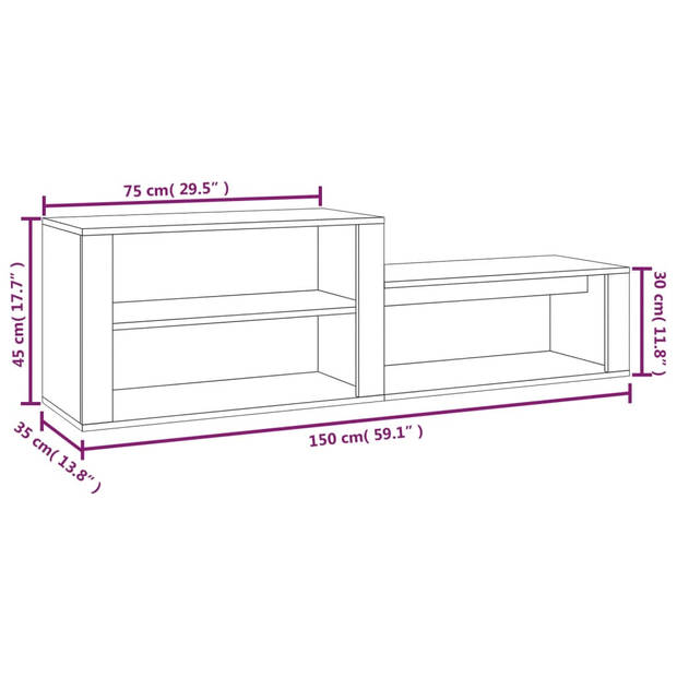 The Living Store Schoenenkast - Betongrijs - 150 x 35 x 45 cm - Stabiel materiaal