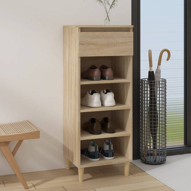 The Living Store Schoenenkast - Sonoma Eiken - 40 x 36 x 105 cm - Bewerkt hout en massief eucalyptushout