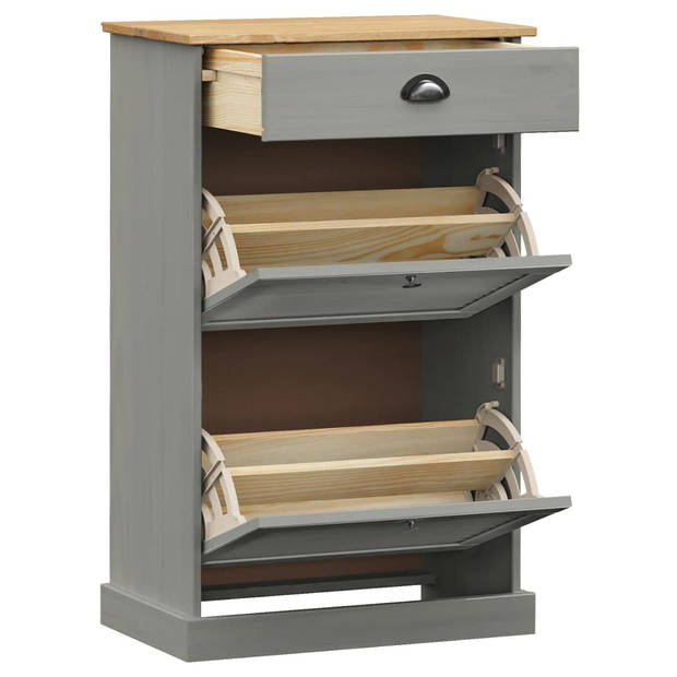 The Living Store VIGO Schoenenkast - 60 x 35 x 96 cm - Massief grenenhout - Grijs