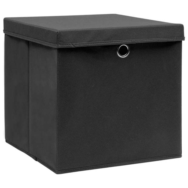 vidaXL Opbergboxen met deksel 10 st 28x28x28 cm zwart