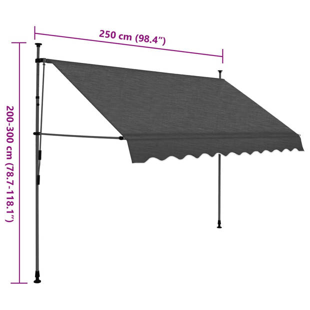 vidaXL Luifel handmatig uitschuifbaar met LED 250 cm antracietkleurig