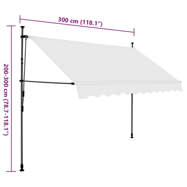 vidaXL Luifel handmatig uitschuifbaar met LED 300 cm crèmekleurig