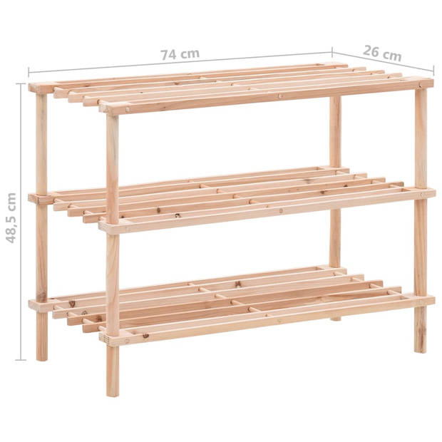 The Living Store Houten Schoenenrek - 74 x 26 x 48.5 cm - 3 lagen