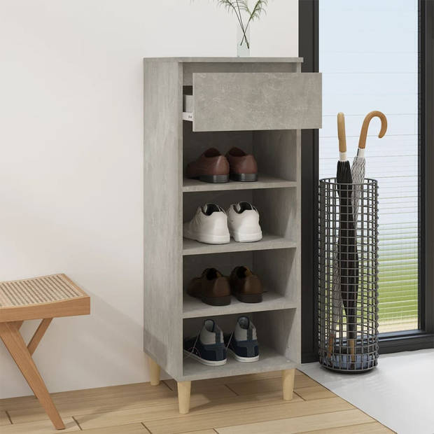 The Living Store Schoenenkast - bewerkt hout - 40 x 36 x 105 cm - betongrijs