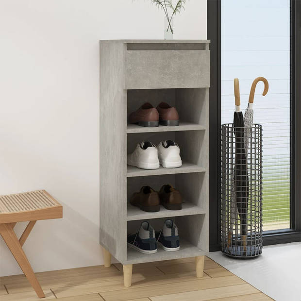 The Living Store Schoenenkast - bewerkt hout - 40 x 36 x 105 cm - betongrijs