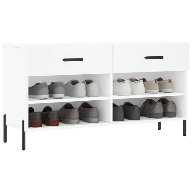 The Living Store Schoenenbank Industriële Stijl - 102 x 35 x 55 cm - Wit