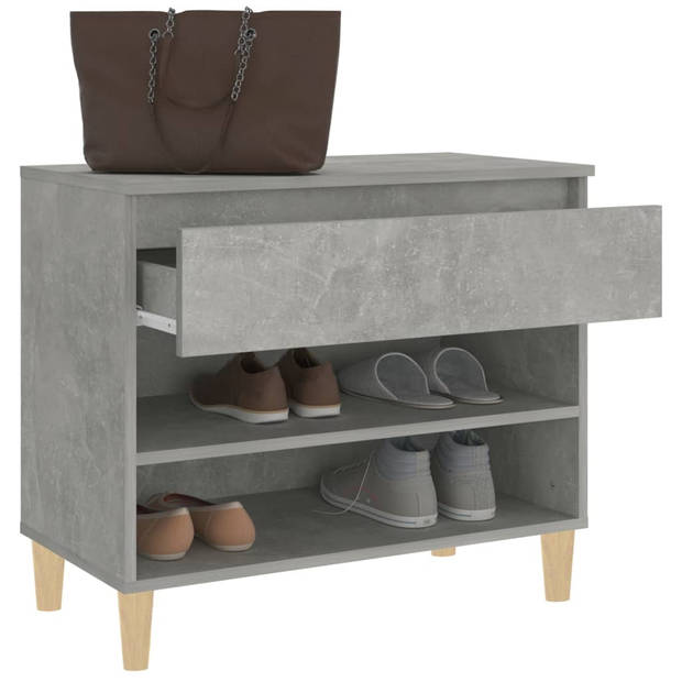 The Living Store Schoenenkast Betongrijs - 70x36x60 cm - Hoge Kwaliteit Hout - 2 Vakken