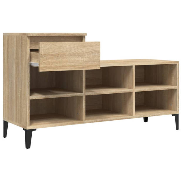 The Living Store Schoenenkast Sonoma Eiken - Hoge Kwaliteit - Metalen Poten - 1 Lade - 6 Vakken - 102 x 36 x 60 cm