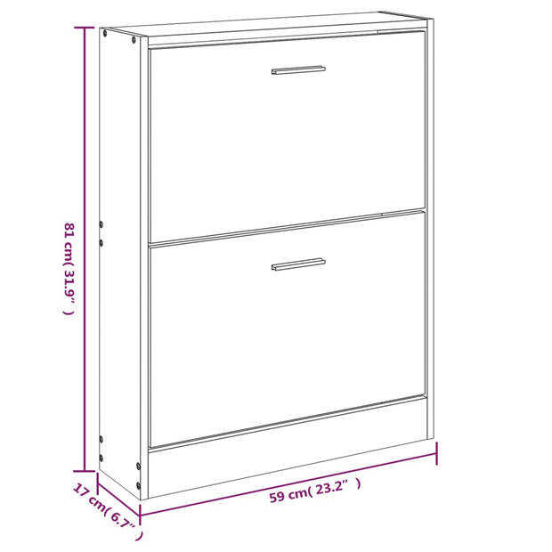 The Living Store Schoenenkast Modern - Hout - 59 x 17 x 81 cm - Wit