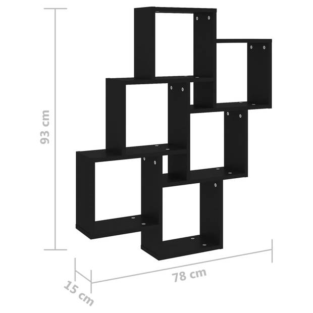 The Living Store Kubus Wandplank - 78 x 15 x 93 cm - zwart - spaanplaat