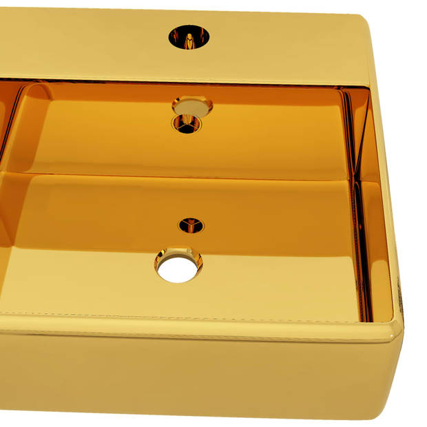 vidaXL Wastafel met overloop 41x41x15 cm keramiek goudkleurig