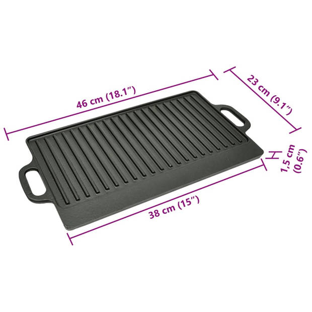 vidaXL Grillplaat gietijzer dubbelzijdig 38x23 cm 2 st